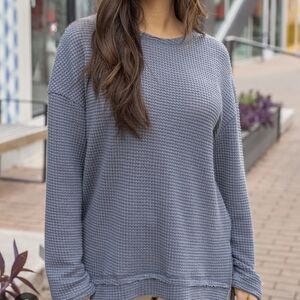Grace & Lace Textured Blue Sweater